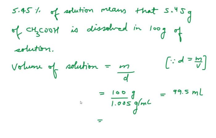 Acetic mol molar density transcribed calculate