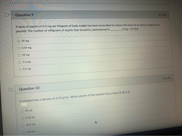 A dose of aspirin of 5.0 mg per kilogram